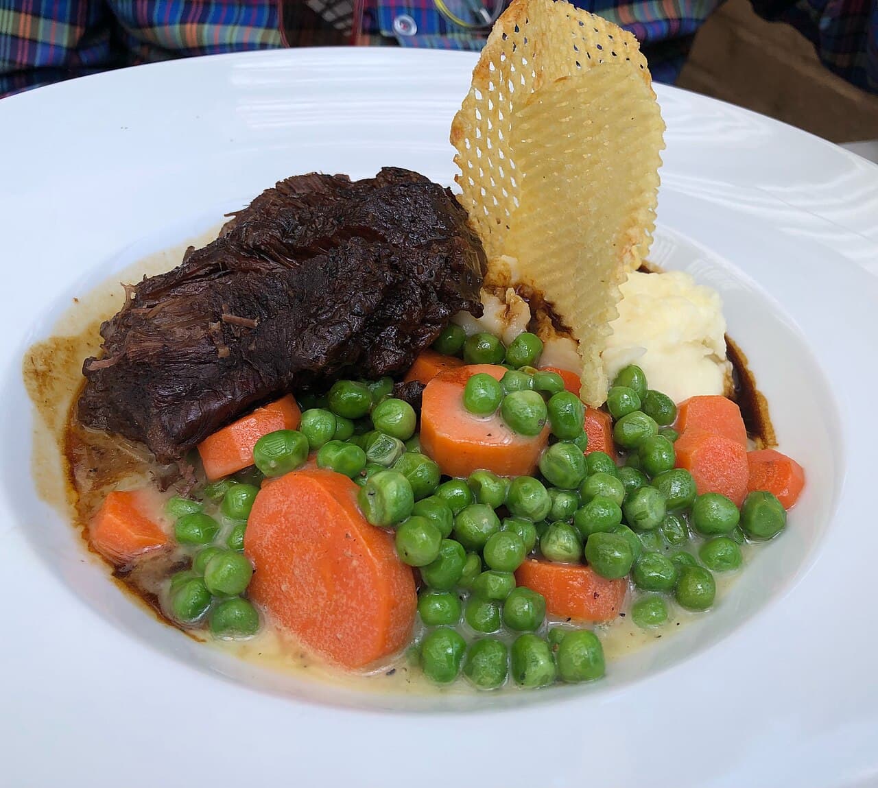 Example braised beef cheek on a plate