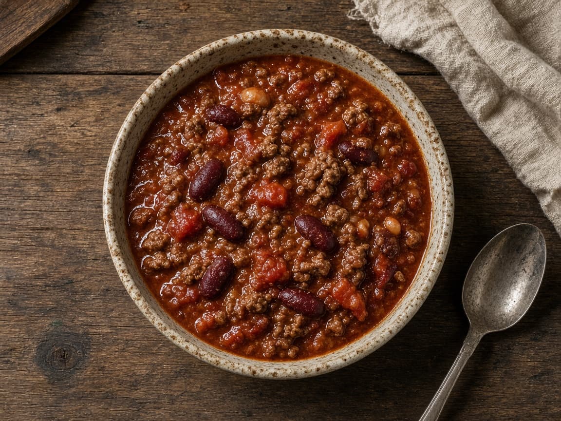 Example chili with kidney pieces in a bowl